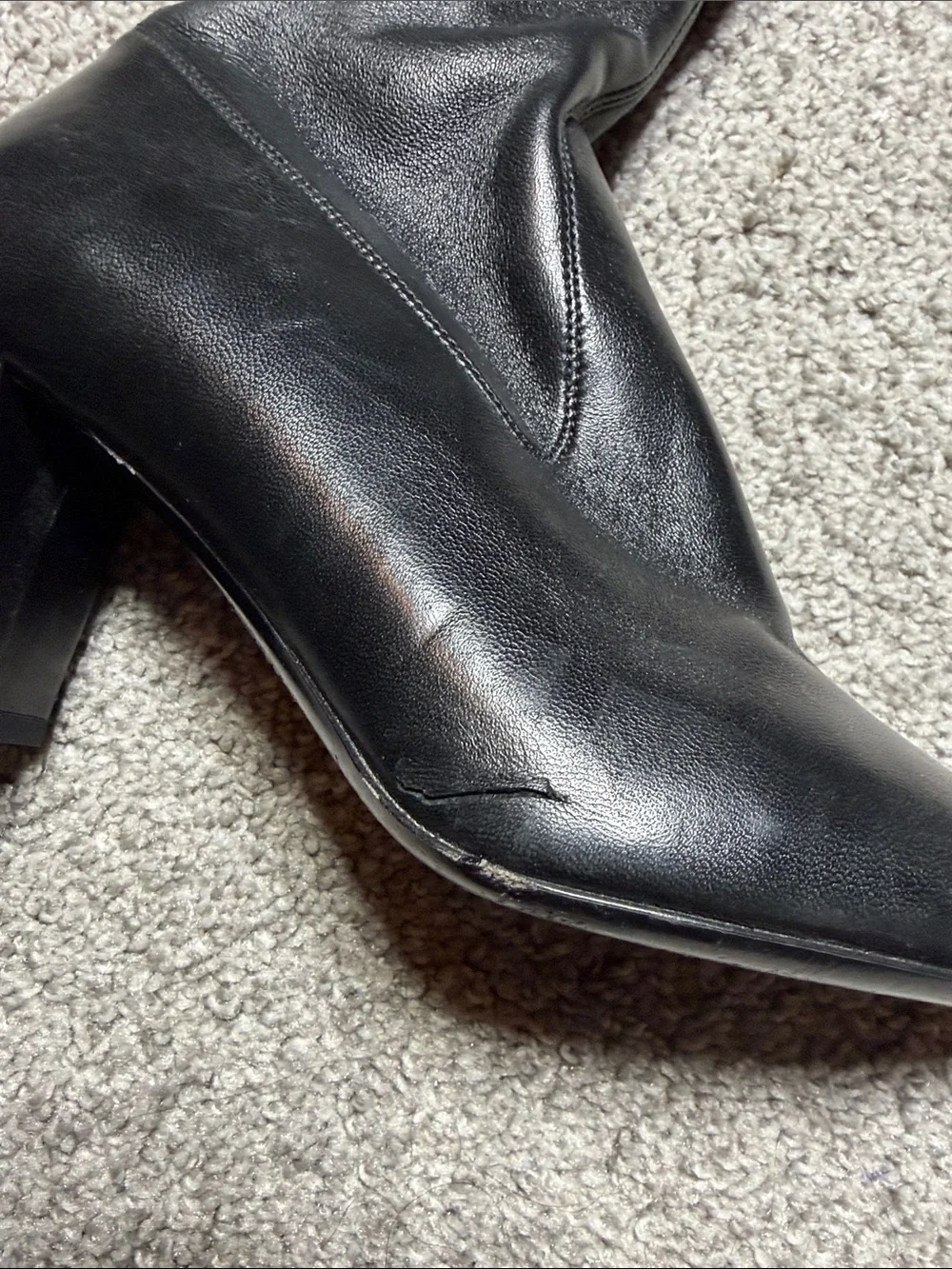 Yves Saint Laurent Black Leather Over-The-Knee Block Heel Boots